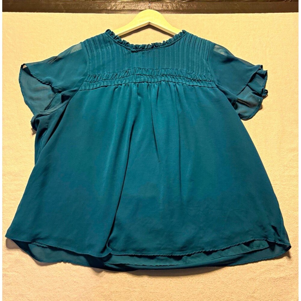 Torrid Women’s Teal Solid Ruffle Short Sleeve Pullover Blouse 1X